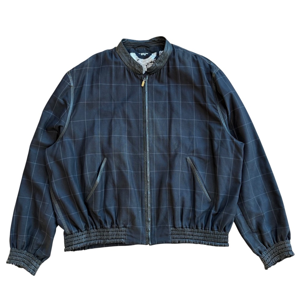 Brioni by Courtoue San Francisco Mens Plaid‎ Leather Collar Bomber Jacket 58